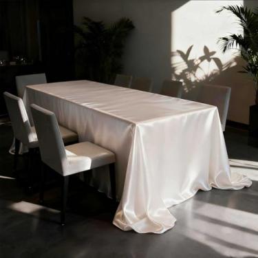Imagem de Wuluwala Toalha de mesa retangular de cetim marfim lisa oblonga lavável toalha de mesa decorativa de tecido de seda brilhante para restaurante, cozinha, jantar, festa de casamento, eventos de banquete
