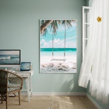 Imagem de Quadro Decorativo Balanço Na Palmeira-70x50cm Cor:Moldura Branca - Qua