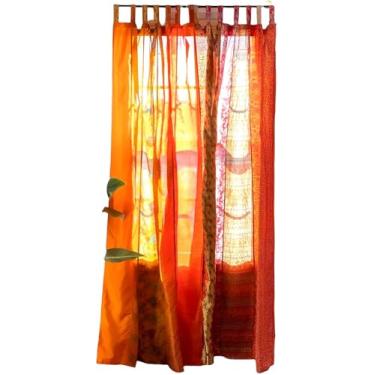 Imagem de Cortinas coloridas Sari com filtro de luz – cortinas boho, painel de dossel de cama, tapeçaria ou tratamento de janela cor turquesa (213 x 109 cm) (laranja)