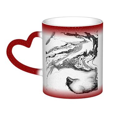 Imagem de Xícara de café divertida de mármore preto e branco, copo de cerâmica com mudança de cor sensível ao calor 12 Oz, para café/chá/leite/cacau, para adolescente/aniversário/festival/presentes
