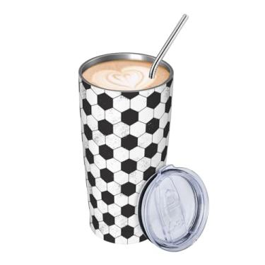 Imagem de Worltoldb Copo de futebol de aço inoxidável isolado de 590 ml com tampas e canudos de aço inoxidável parede dupla isolada a vácuo caneca de café para viagem tampa à prova de vazamento e tampa flip