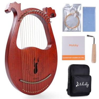 Imagem de Mulucky Harpa de lira, 16 cordas de metal, corpo de mogno, sela de cobre, mini instrumento musical com chave de afinação e bolsa para iniciantes