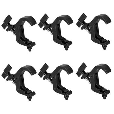 Imagem de MUKLEI 6 braçadeiras de luz de palco de treliça, braçadeira de treliça profissional de liga de alumínio preta de 1,57 a 2,36 polegadas para iluminação de palco de cabeça móvel, adequado para tubo/tubo