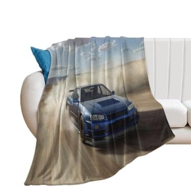 Imagem de HouLaiZhe Cobertor super macio de flanela retrô JDM R34 Desert Drift Cobertores leves de resfriamento para sofá-cama, cadeira, sofá, carro, viagens ao ar livre, leve, quente, 178 x 203 cm