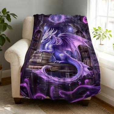 Imagem de Cobertor de lã de dragão engraçado 152 x 203 cm para sofá cama, cobertor de flanela de microfibra super macio e aconchegante leve para mulheres, homens e crianças