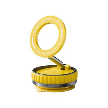 Imagem de Suporte de telefone de carro, forte magnético à prova de choque, ventosa dobrável giratória de 360° para painel de vidro, universal para todos os smartphones (amarelo)