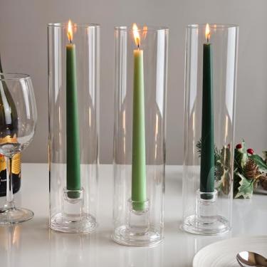 Imagem de Vixdonos Conjunto de 3 castiçais modernos de vidro Hurricane, suporte de vela longo afunilado com cilindro de 30 cm de altura, capa à prova de vento para mesa de festa de casamento ao ar livre