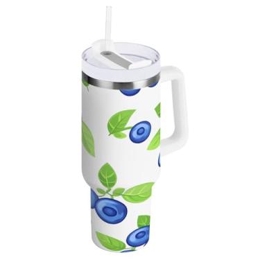 Imagem de Qilmy Copo de mirtilos frescos de 1,134 g com tampa e palha, copo isolado de aço inoxidável durável à prova de vazamento com alça, garrafas de água à prova de derramamento para viagens14