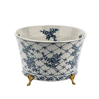 Imagem de YYBOES Fruteira tigela de frutas moderna redonda cerâmica prato de frutas casa sala de estar restaurante decoração de mesa prato de frutas tigela de doces base de latão prato de frutas