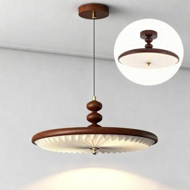 Imagem de Luminária de Teto LED Daksan com Braço Ajustável, Pendente Redondo Moderno, 60W, 3 Temperaturas de Cor (3000K/4000K/6000K), Diâmetro 50cm, Madeira de Nogueira, para Cozinha, Sala, Quarto