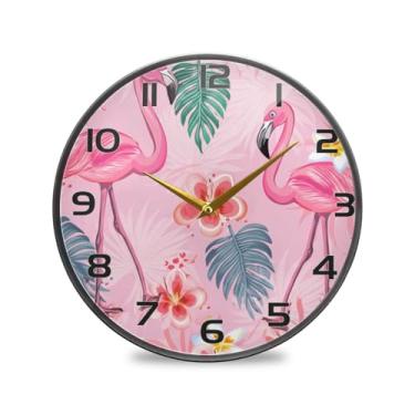 Imagem de YETTASBIN Relógio de parede de acrílico Flamingos - Silencioso, sem tique-taque, operado por bateria, relógio redondo decorativo criativo para cozinha, sala de estar, banheiro, decoração de escritório