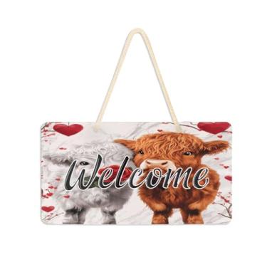 Imagem de Burbuja Placa de boas-vindas de vacas dos namorados para porta da frente, placa de boas-vindas de PVC para decoração de férias, 15 x 28 cm