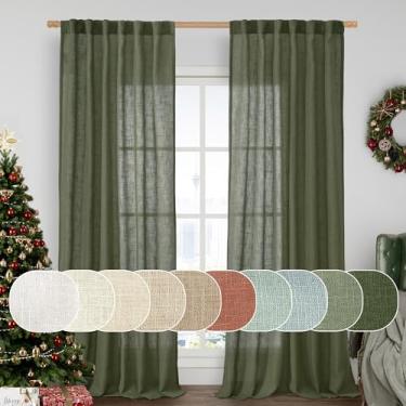 Imagem de LAMIT Cortinas semitransparentes de linho 243,8 cm de comprimento, conjunto de 2 painéis, painéis de filtragem de luz, abas traseiras e bolso para varão, cortinas do chão ao teto para quarto/sala de
