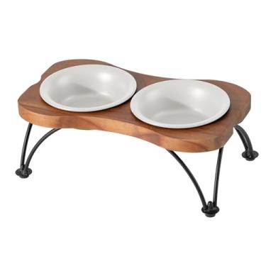 Imagem de Havniva Conjunto de tigela dupla elevada de cerâmica de 14 cm com suporte antiderrapante, pratos de comida e água para filhotes e gatos, ampla abertura com bordas arredondadas (branco fosco)