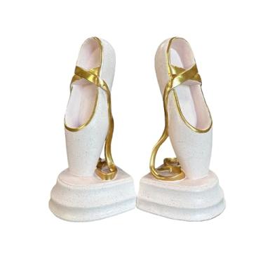 Imagem de Dwelloria Conjunto de 2 suportes para livros de sapatilhas de balé – Rolhas de livro de resina rosa com fitas douradas, extremidades de livro decorativas elegantes para quarto de meninas, estante de