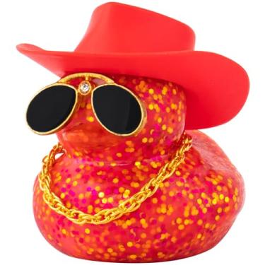 Imagem de wonuu Decorações Para Painel De Carro, Chapéu Cowboy, Patos Borracha, Pato Colorido Enfeite, Acessórios Com Chapéu, Óculos, Colar (Vermelho Escuro Glitter)