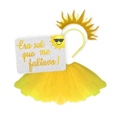 Imagem de Kit Tiara Sol + Plaquinha + Saia Fantasia Bloquinho Carnaval (Sol Mod 01)