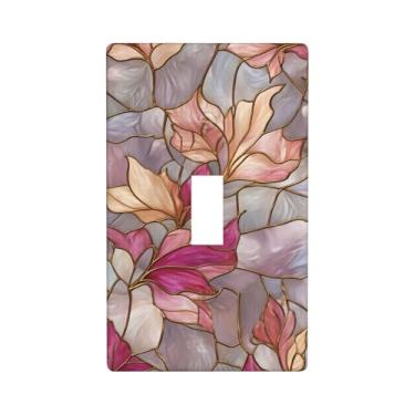 Imagem de Indokyeyqaz Placa decorativa de interruptor de luz com flores roxas de vidro manchado, placas de parede decorativas, 1 placa de interruptor de grupo e capas de tomada 7 x 11,4 cm para quarto, banheiro