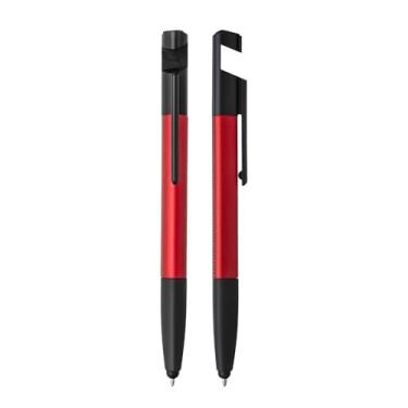 Imagem de Kit 3 Canetas Metálicas Multifuncionais – Escrita Azul, Ponta Touch, Chave Phillips/Fenda, Régua, Suporte para Smartphone e Limpador de Tela (Vermelho)