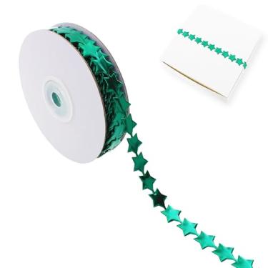 Imagem de Vignor Rolo de fita estrela, tecido, renda, costura, corda, para embrulho de presente, acessórios para mães, suprimentos decorações de Natal, artesanato DIY (22 jardas verde)