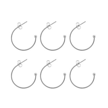 Imagem de Supvox 6 peças brincos de argola com contas para brincos de argola de metal em forma de C, miçangas para artesanato, materiais - prata 15 mm