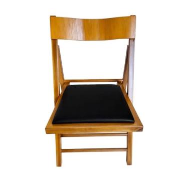 Imagem de Cadeira Dobrável em Madeira Rustica com Assento Estofado - Cor Mel Courino Preto