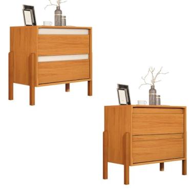 Imagem de Kit 2 Mesa de Cabeceira Verona 2 Gavetas Pés Madeira Maciça Nature/off White
