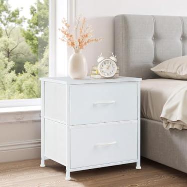 Imagem de Wyngoo Mesa de cabeceira, 2 gavetas de armazenamento, mesa lateral com tampo de madeira e caixas de tecido, cômoda de cabeceira para quarto de hóspedes, armário, entrada, dormitório universitário