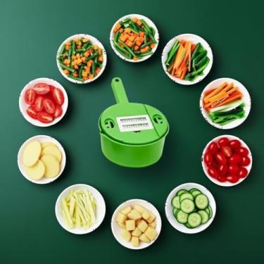 Imagem de Ralador e Cortador de Legumes 12 em 1 Multifuncional com Lâminas Intercambiáveis Fatiador e Descascador de Vegetais para Cozinha (Verde Jade)
