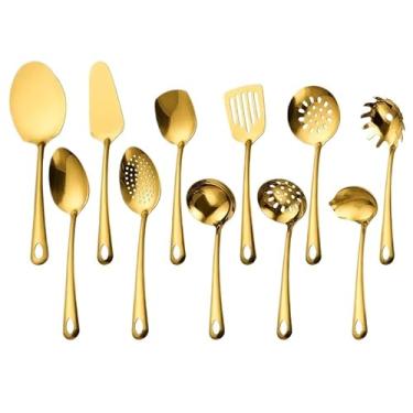 Imagem de Kit 11 Peças Utensílios de Cozinha Dourado - Espátula Colher Concha Escumadeira Pegador de Pizza