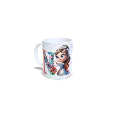 Imagem de Caneca de Cerâmica Personalizada com Alfabeto de Princesas, Nome Alice, 325ml, Design Colorido com Flores (n)
