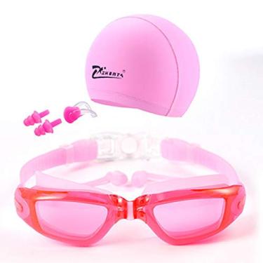 Imagem de Conjunto de Óculos Natação 4 em 1 e Boné com Plugues Ouvido Clipe Nariz Anti-embaçamento Proteção UV Sem Vazamento para Adulto Criança Homem Mulher