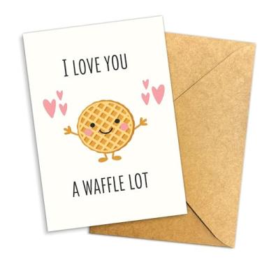 Imagem de Podagree Cartão comemorativo I Love You a Waffle Lot, lindo trocadilho de café da manhã com envelope Kraft, cartão romântico engraçado para casais amigos família – 20 x 13 cm com envelope