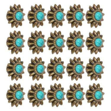 Imagem de SUNGOOYUE 20 Conjuntos de Fivelas Conchos, Rebites de Liga de Zinco Ocidental Vintage Decorativos Margaridas Com Imitação Turquesa Colorida para Selas de Couro, Chapéus, Cintos (Verde)