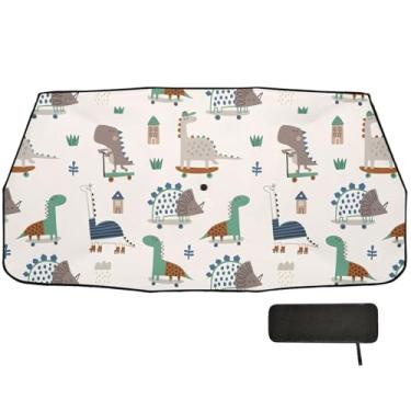 Imagem de Guarda-chuva de para-brisa de carro de dinossauros fofos capa completa retrátil para para-brisas de carro 147 x 75 cm