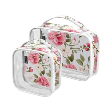 Imagem de GAIGEO Conjunto de bolsas de cosméticos transparentes de bolas esportivas, bolsa de cosméticos transparente, acessórios de viagem para cosméticos, pacote com 2, Floral rosa - 2, one size