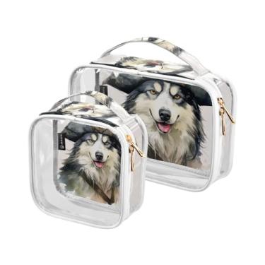 Imagem de GAIGEO Bolsa de higiene Nebula no espaço sideral com alça, bolsas transparentes para viagem, bolsas de viagem cosméticas para mulheres, pacote com 2, Husky usando um chapéu de pirata - 12, one size