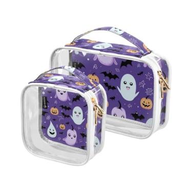 Imagem de GAIGEO Conjunto de 2 peças de bolsa de maquiagem Day of the Dead com desenho animado de gatos esqueleto, bolsas transparentes para viagem, bolsa de higiene masculina transparente, pacote com 2, Lindo