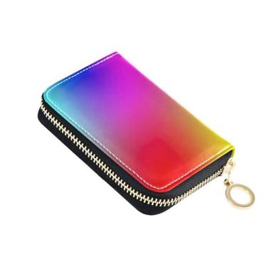 Imagem de Carteira feminina arco-íris cores brilhantes vermelho azul com zíper em torno de porta-cartões, bloqueio de RFID, impermeável, com zíper e bolsa para moedas
