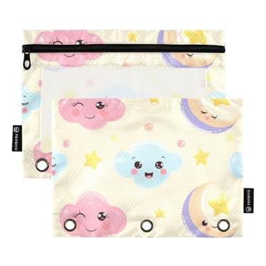 Imagem de GAIGEO Bolsa de lápis de escritório para fichário de 3 anéis, bolsa de lápis com zíper, fichário pastel, transparente, estojo para canetas, escola, desenho pastel, nuvens, 25 x 18 cm, 2 pacotes