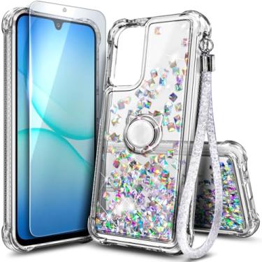 Imagem de WDHD Capa de telefone compatível com Samsung Galaxy A26-5G pedra de cristal | Capa fofa com glitter cintilante flutuante para mulheres meninas crianças com suporte de anel cordão de pulso de diamante