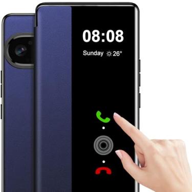 Imagem de Capa flip de couro transparente para Google Pixel 9 Pro XL [janela sensível ao toque] para Google Pixel 9 Pro XL 5G capa de telefone janela inteligente capa protetora à prova de choque com visão clara