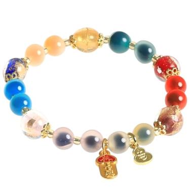 Imagem de Moslovstar Pulseira elástica de ágata colorida, coração doce, Feng Shui, pulseira de riqueza com equilíbrio de chacras da Fera da Sorte, pulseira de quartzo para mulheres, 8 mm, Cristal, Sem Pedra