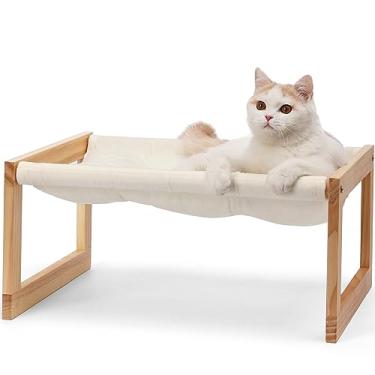 Imagem de FUKUMARU Cama para gatos, camas de veludo de pelúcia para gatos em ambientes internos, rede de madeira para gatos, 50 x 40 cm, adequada para gatos, cães, coelhos, gatinhos e animais pequenos