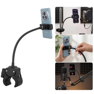 Imagem de Suporte de telefone com rotação de 360° e controle remoto sem fio - Braçadeira ajustável universal para suportes de microfone, painel de carro, tripés | Compatível com iPhone, Samsung, GoPro, câmeras