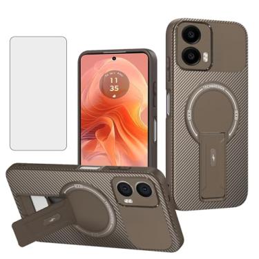 Imagem de Asuwish Capa de celular para Motorola Moto G04/G04s/G24/E14 4G Capa magnética de fibra de carbono com protetor de tela de vidro temperado e suporte acessórios para celular GO4 G 04 04s 24 E 14