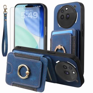 Imagem de Asuwish Capa para celular Nothing Phone 3a Pro com protetor de tela de vidro temperado e alça de pulso RFID suporte de cartão de crédito anel acessórios para telefone 3a+ a3 pro mulheres homens azul