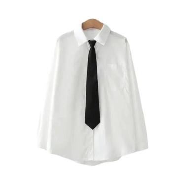 Imagem de Camisa JK Feminina Branca De Manga Longa Casual Com Botões Estilo Prep