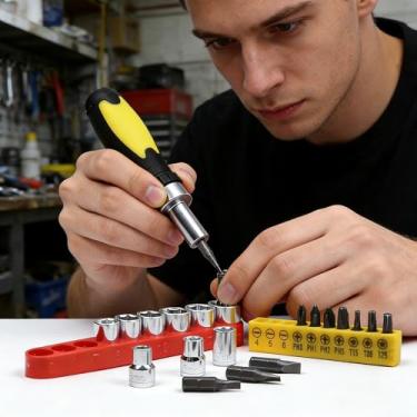 Imagem de Conjunto de 10 chaves de fenda catraca 1/4 com ponta magnética, kit compacto de ferramentas de catraca para eletrônicos, brinquedos, eletrodomésticos e reparos de bicicleta