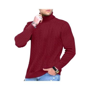 Imagem de Suéter Masculino Slim Fit De Gola Alta Em Tricô Para Outono Inverno Qu